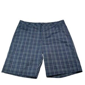 Fila Sport Golf Shorts Mens 38 Navy Blue Plaid Lime Green Performance Stretch